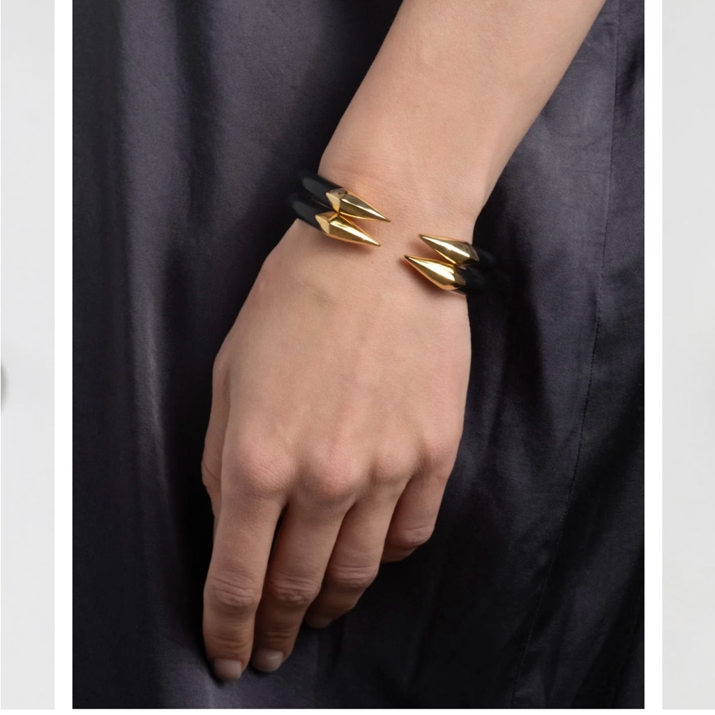 Alexis Bittar Mirrored Pyramid Gold And Black Spike Bracelet 100$